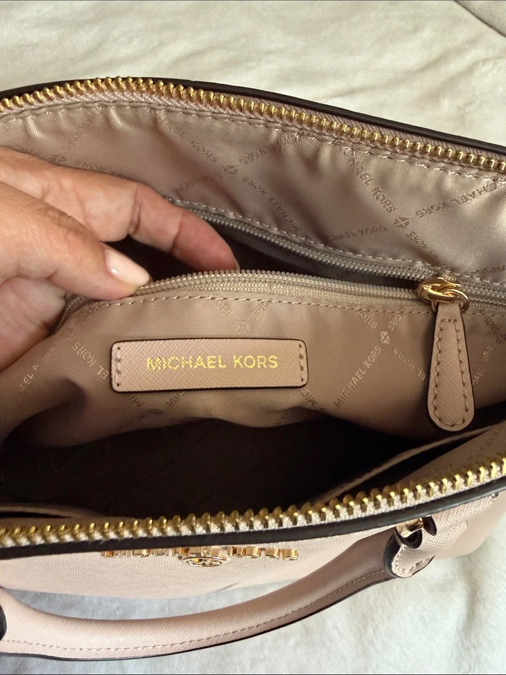 Michael Kors Pale Pink Dome Satchel with Gold Hardware